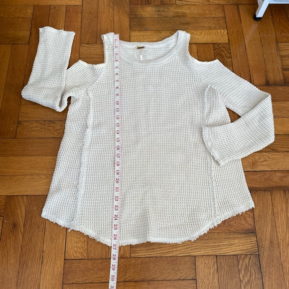 Free People Sunrise Sunset Sweater Cream Thermal Knit Cold Shoulder - M - Picture 2 of 8